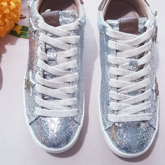 COACH STAR EMBELLISHED GLITTER & LEATHER SNEAKERS - Picture 4 of 14